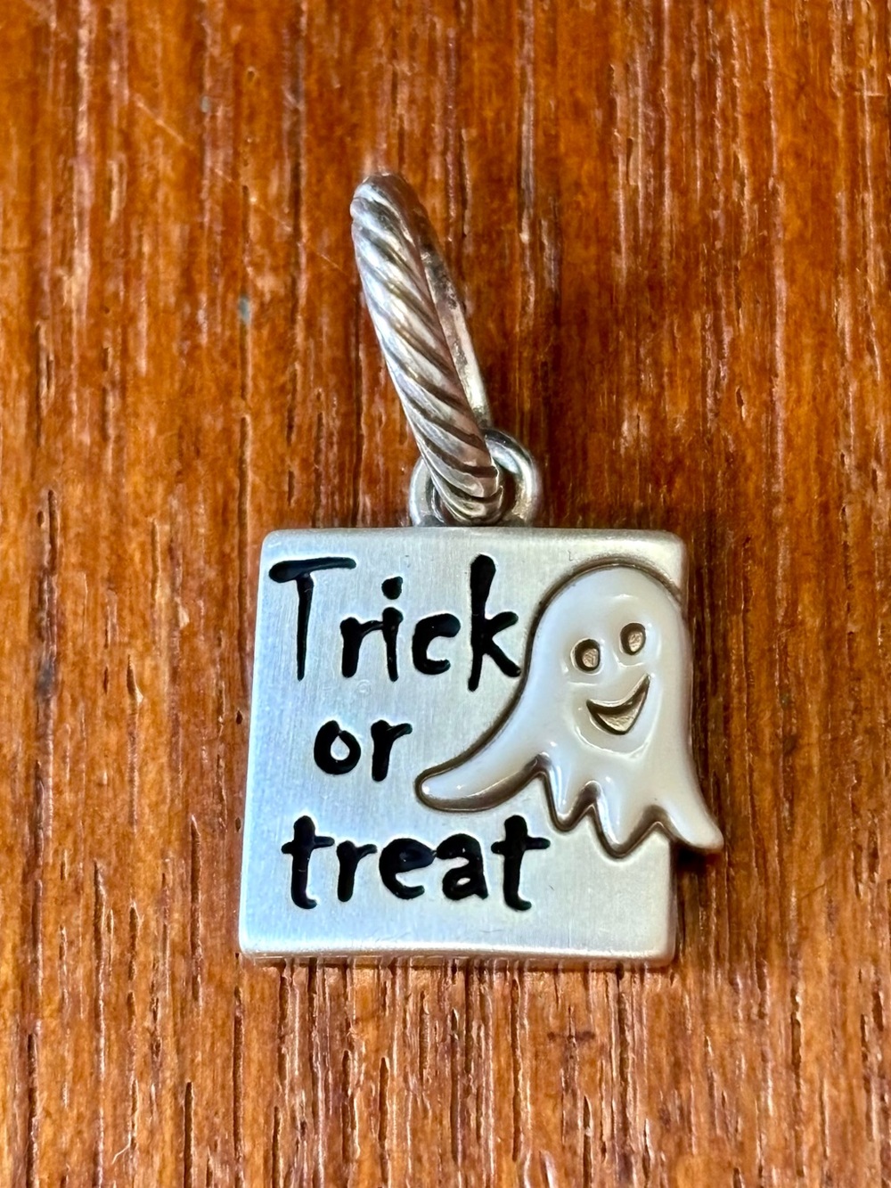 🎃Listing! Brighton Trick or Treat charm White mini ghost on matte silver square
